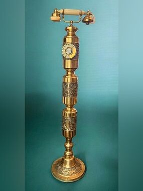 1960s Brass French Hollywood Regency or Art Deco pedestal telephone.